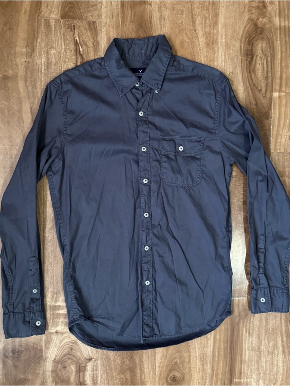 American Eagle Outfitters Men's Gray Cotton Woven Solid Classic Button-Up S